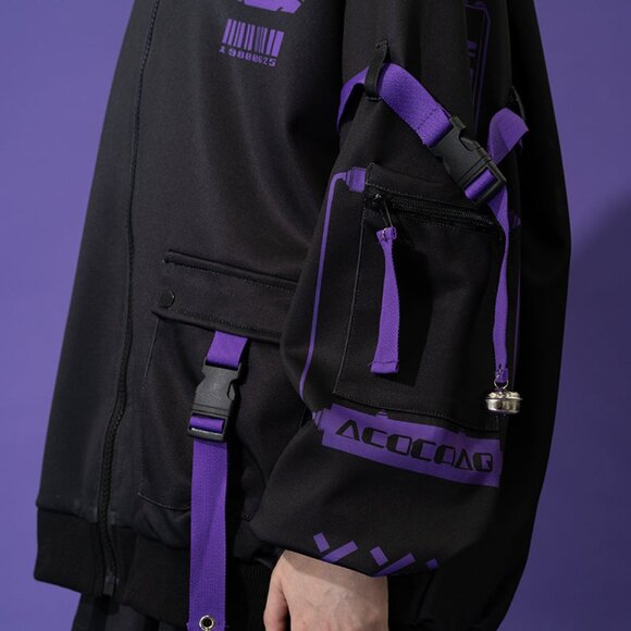 NEW ACDC RAG - Error Code Cyberpunk Tech Oversized Black Purple Jacket - Picture 6 of 9